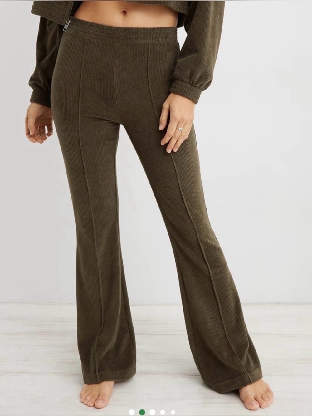 aerie Olive Green Wide-Leg Corduroy Pants